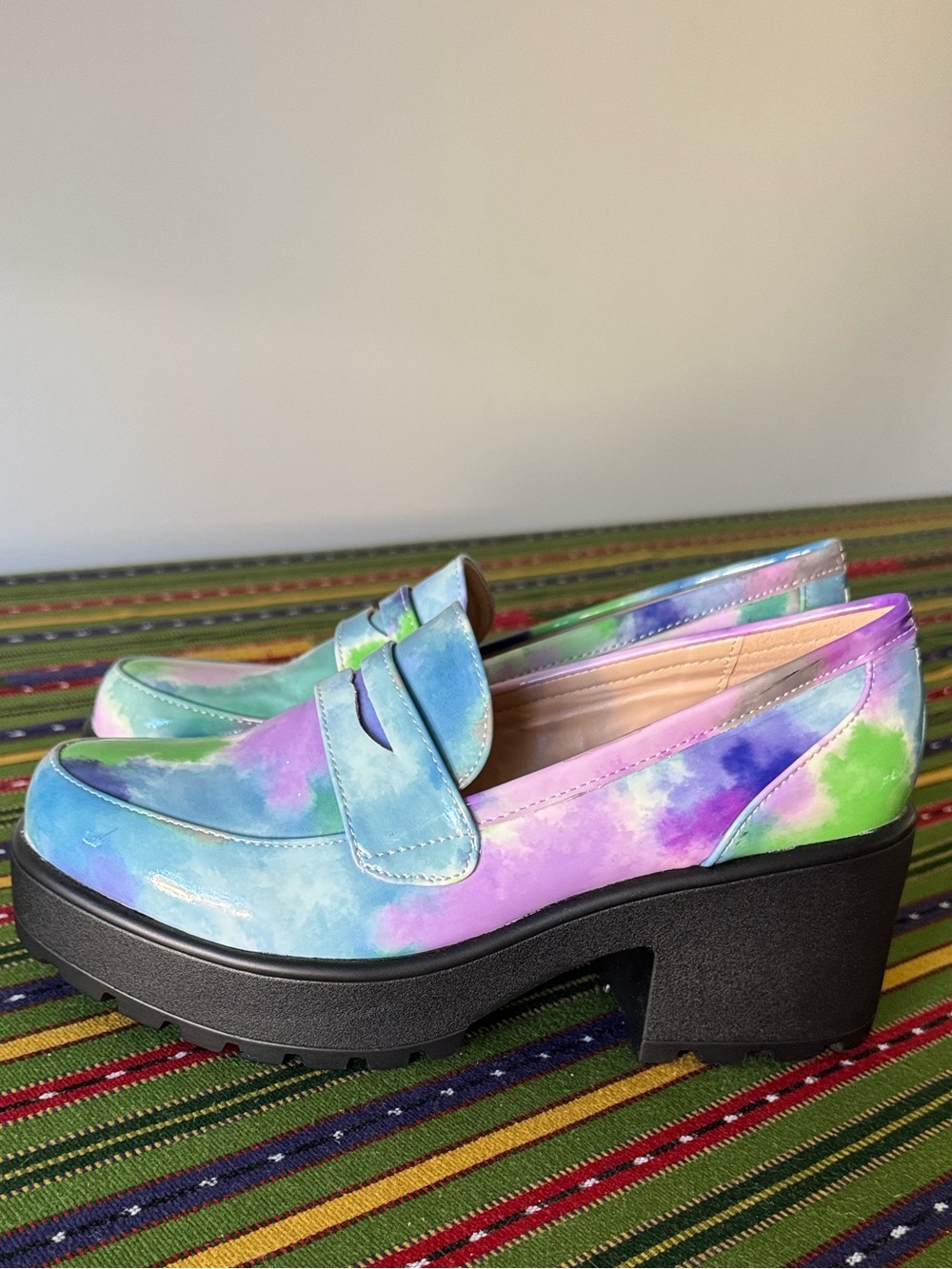Nasty Gal Vegan Leather Chunky Penny Loafers Pastel Tie Dye Size 7 - Picture 9 of 12